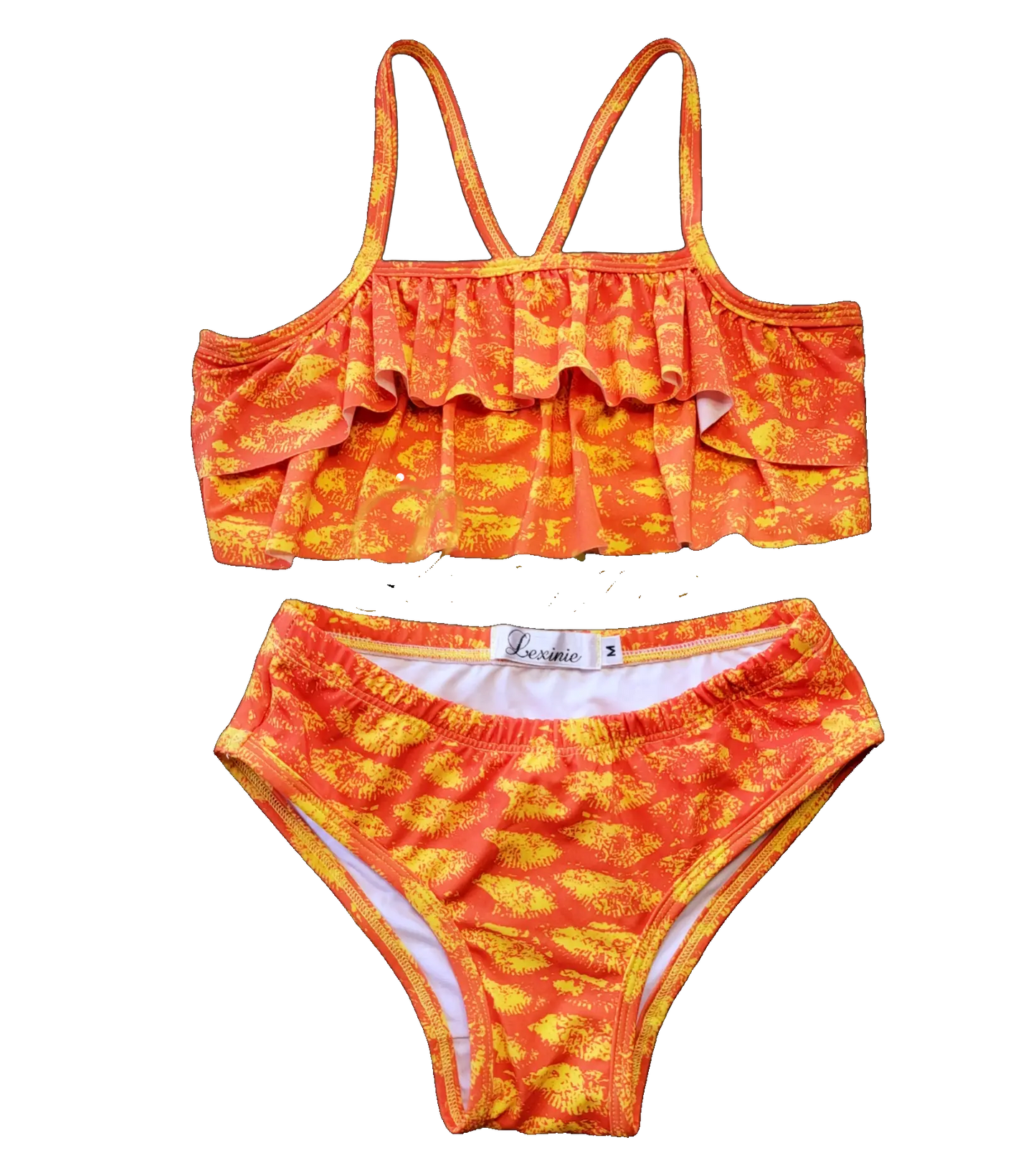 Sunset gradient orange pink girls bikini set two-piece kids swimsuit beach swimwear by Lexinie Sport