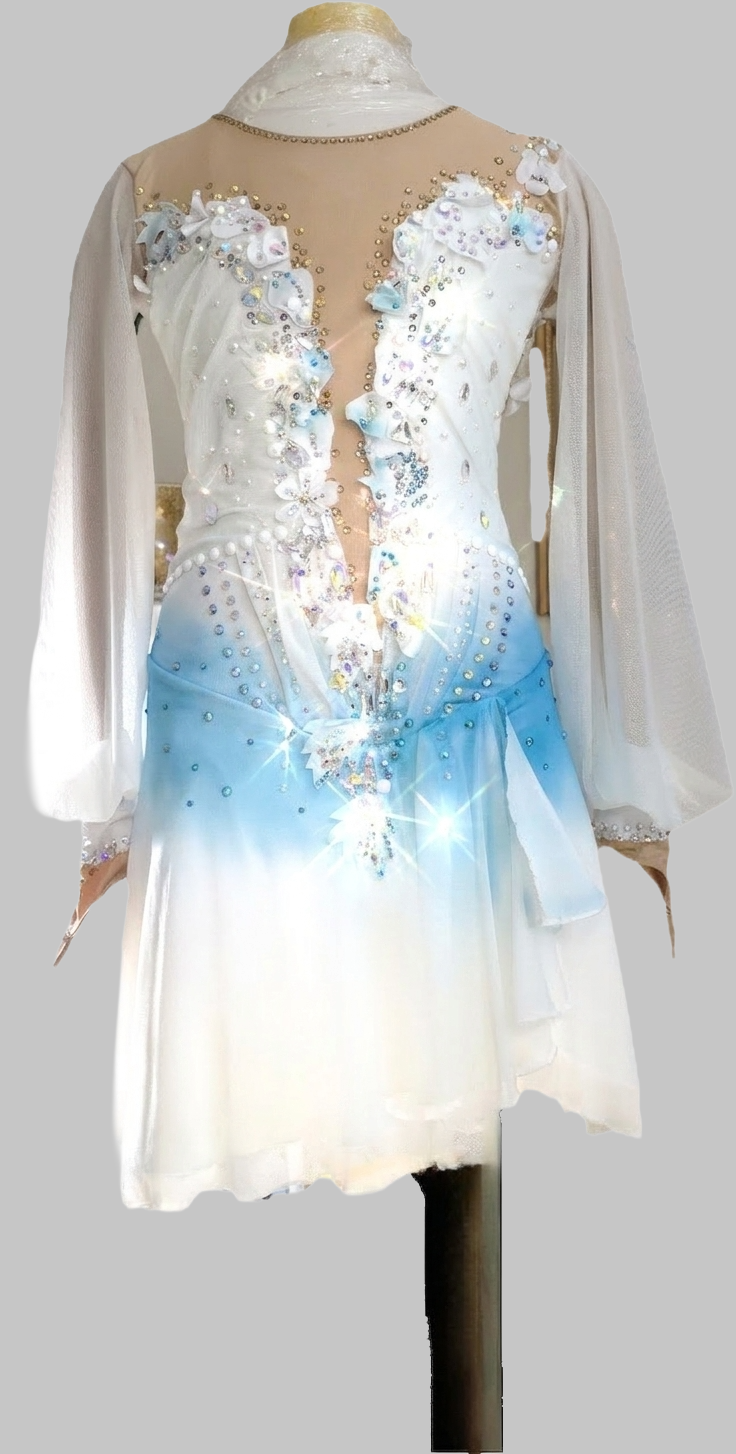 White & Blue Elegance — Custom Competition Skating Dress