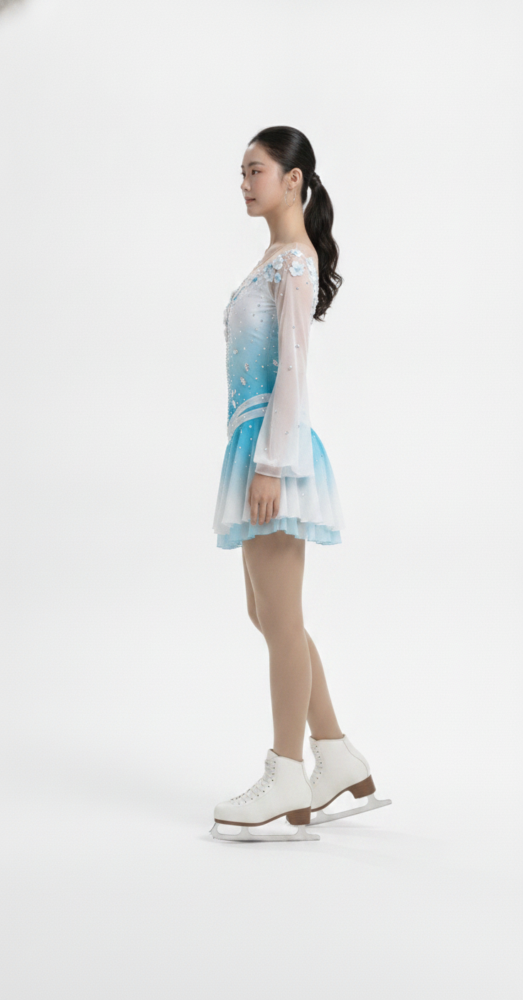 White figure skating dress three-quarter view — Lexinie Sport