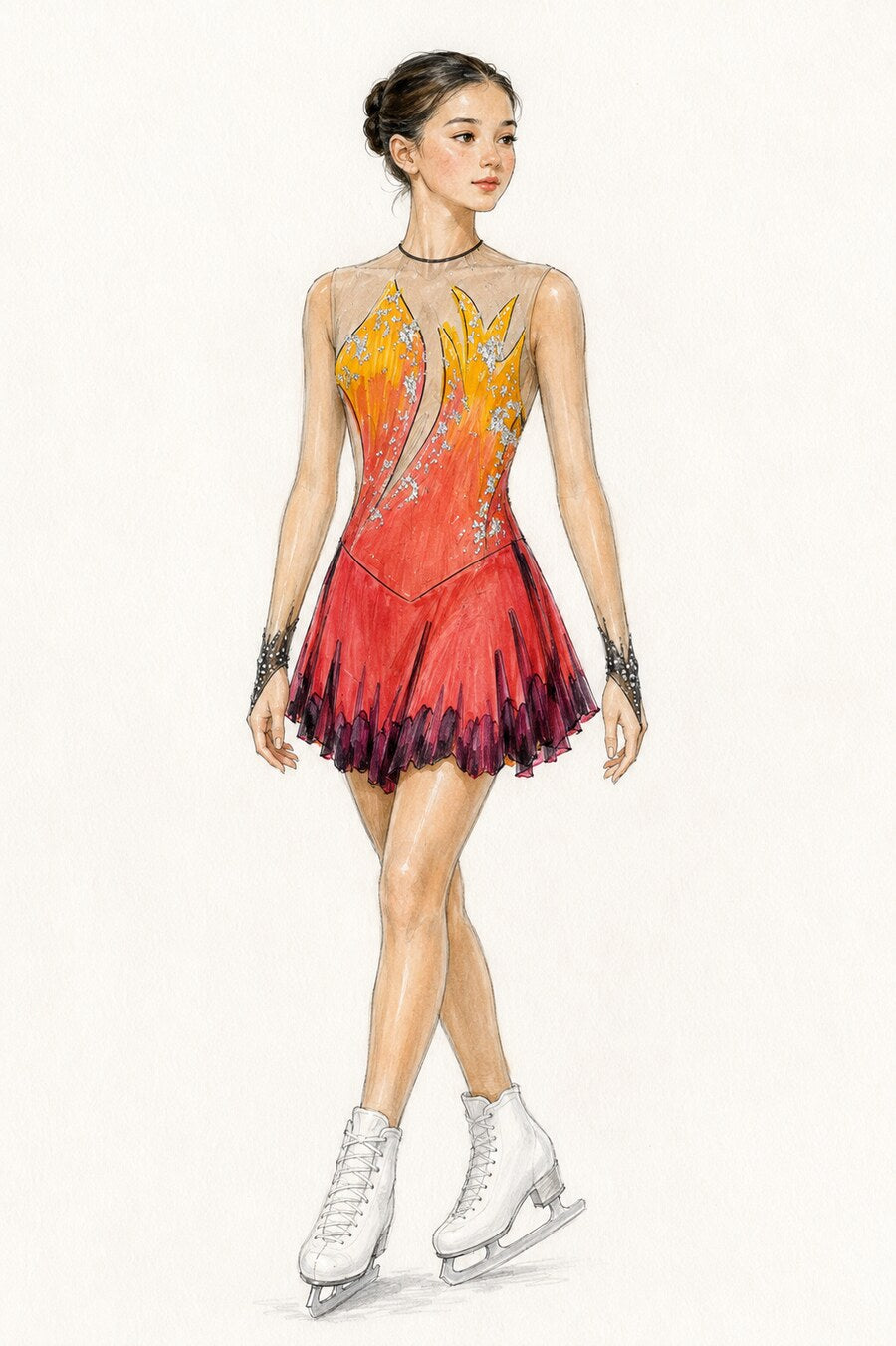 Fire ombre figure skating competition dress design concept — Lexinie Sport