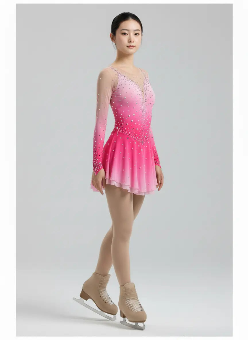 Baby Pink Custom Figure Skating Dress rhinestone handcrafted by Lexinie Sport