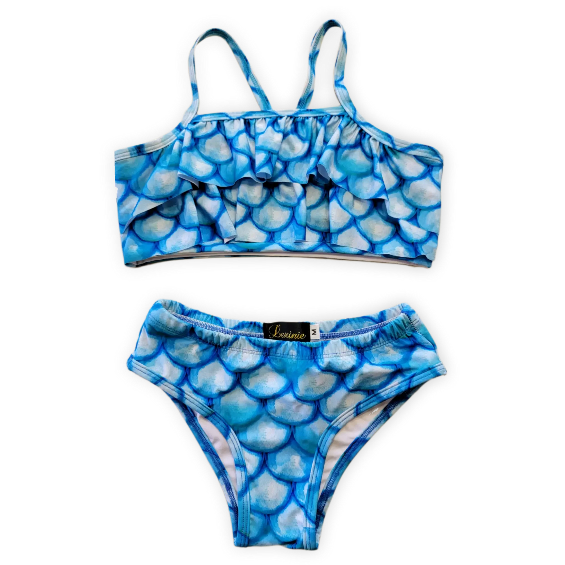 Blue Sea Girls Bikini Set two-piece kids swimsuit with ocean blue print by Lexinie Sport