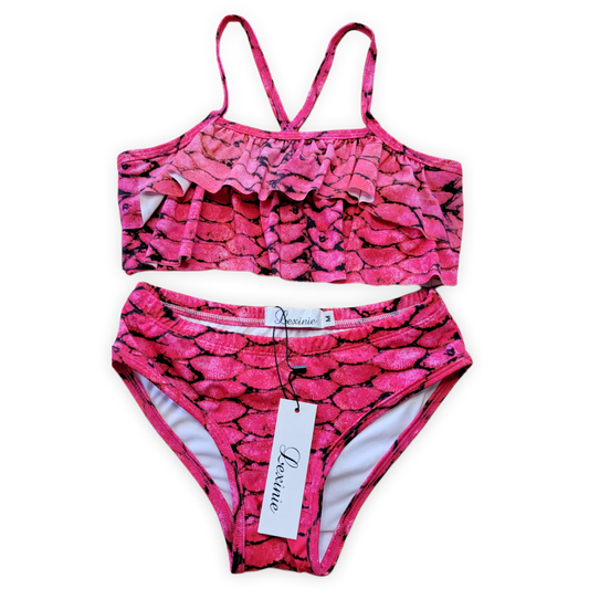 Girl Strawberry Mermaid Print Ruffle Bikini Set