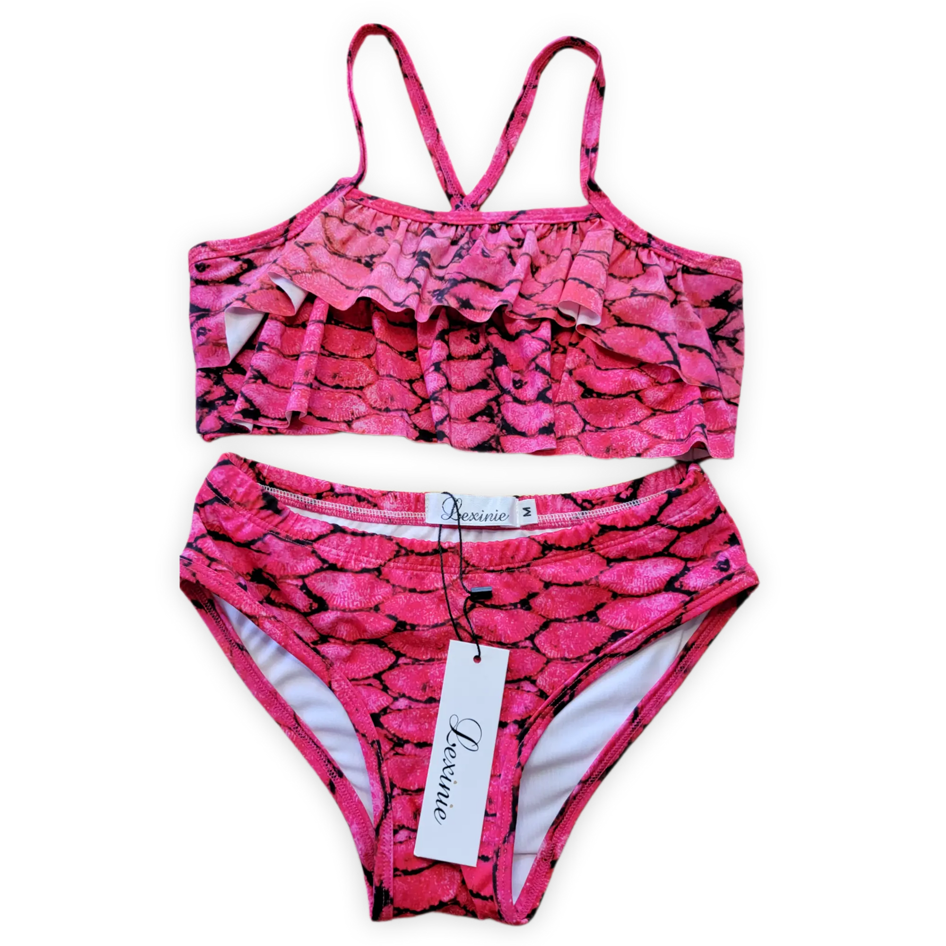 Girls strawberry mermaid print ruffle bikini set two-piece kids swimsuit by Lexinie Sport