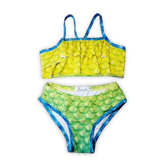 Yellow Tang tropical fish print girls bikini bright kids two-piece swimsuit ocean swimwear by Lexinie Sport