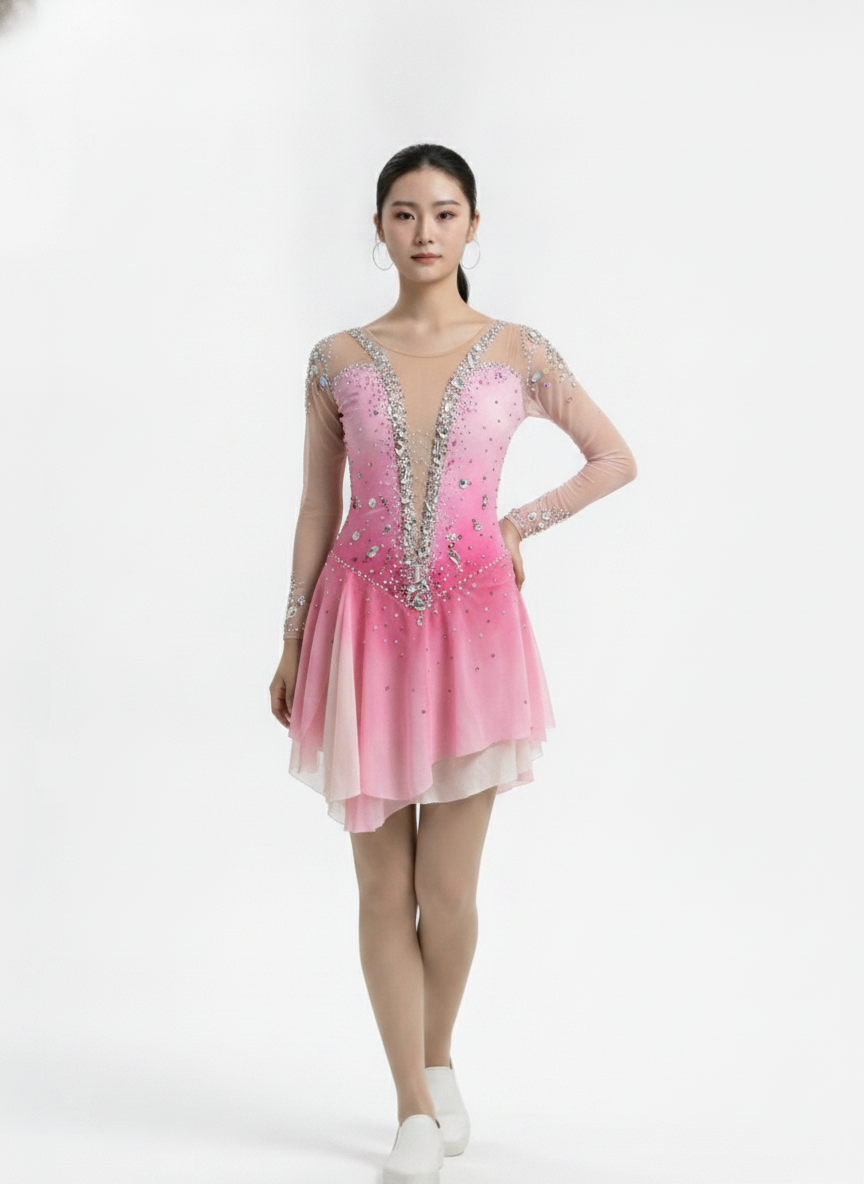 Pink Lotus figure skating competition dress — Lexinie Sport