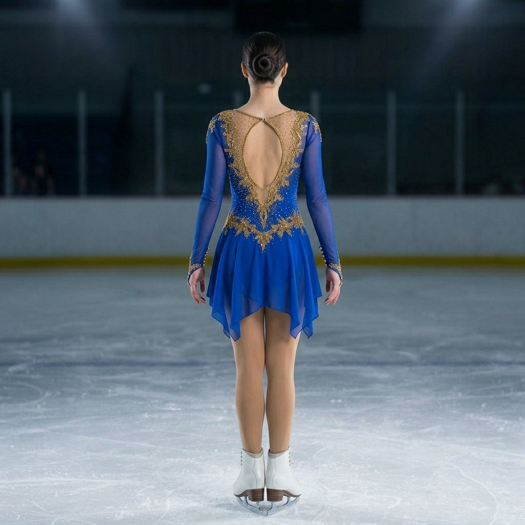 Royal blue figure skating dress back view — Lexinie Sport