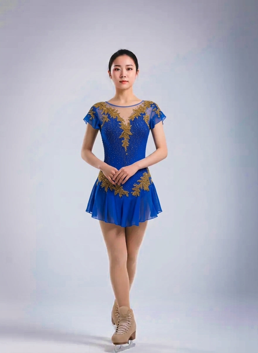 Royal blue figure skating competition dress front view — Lexinie Sport