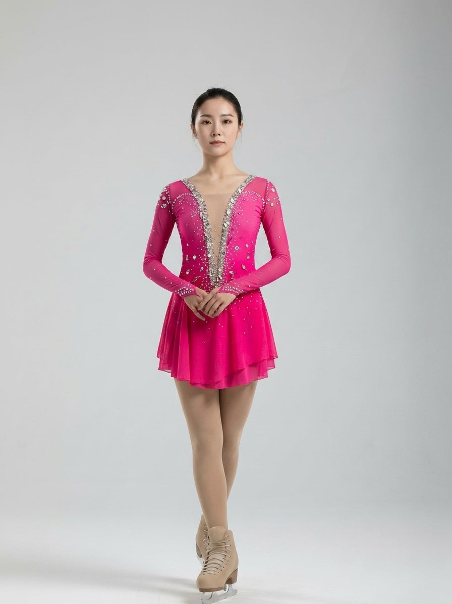 Royal blue gold design figure skating competition dress - Lexinie Sport