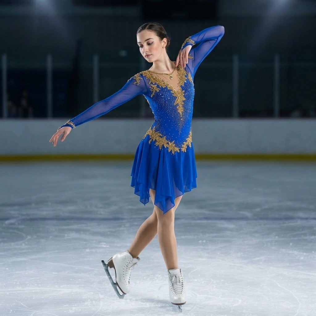 Royal blue long sleeve figure skating dress custom — Lexinie Sport