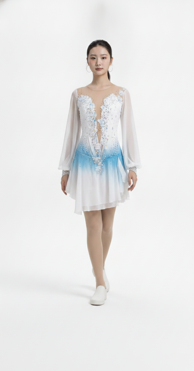 White Bernice figure skating dress full view — Lexinie Sport