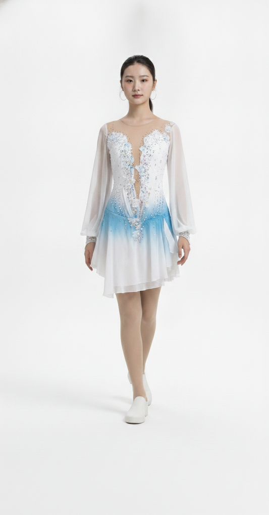 White Bernice figure skating dress full view — Lexinie Sport