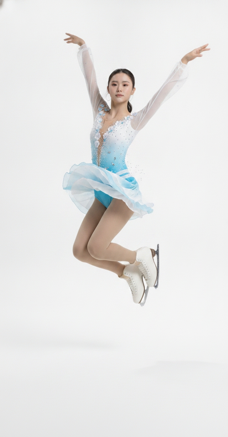 White figure skating dress jump pose — Lexinie Sport