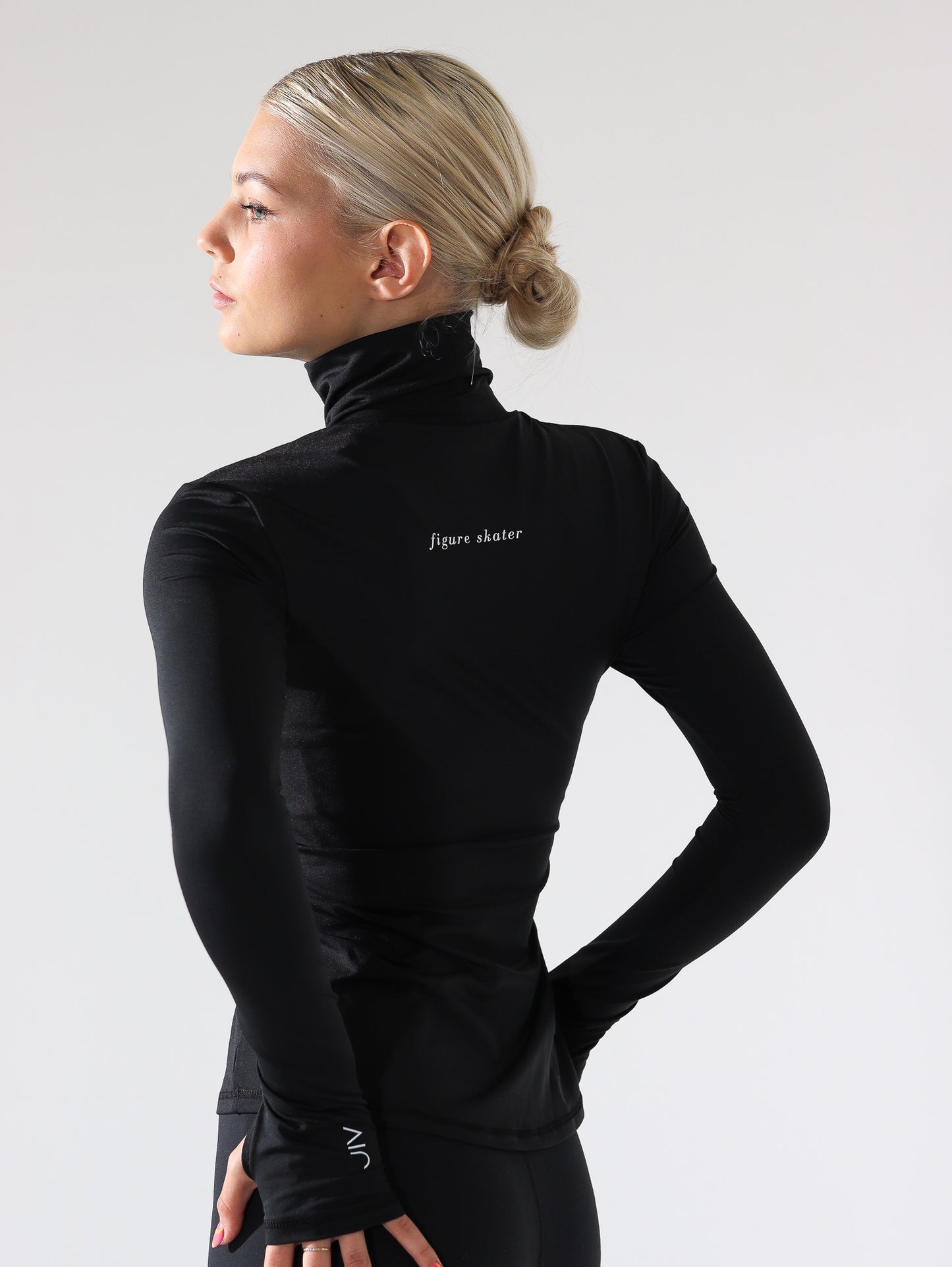 Black figure skater turtleneck top front view