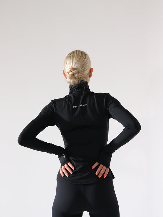 Black figure skater turtleneck top back view