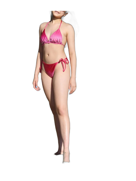 Hand Beads Rhinestones Pink Bikini Set