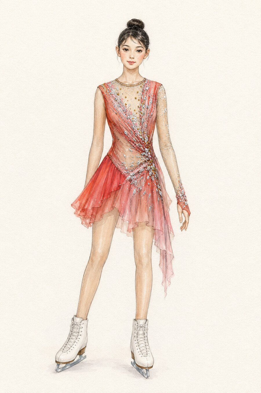 Coral beaded figure skating competition dress design concept — Lexinie Sport