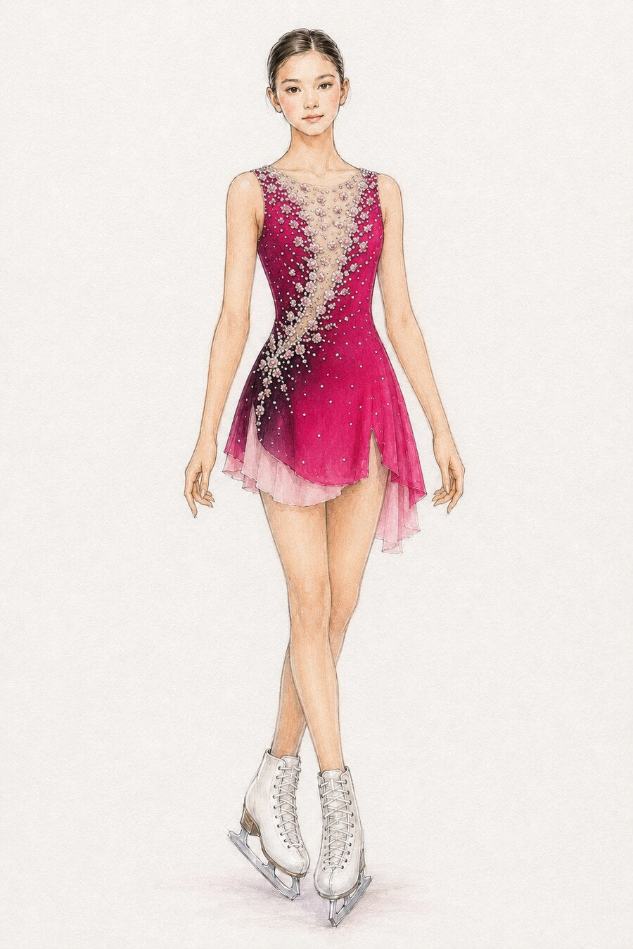 Magenta ombre floral crystal figure skating competition dress design concept — Lexinie Sport