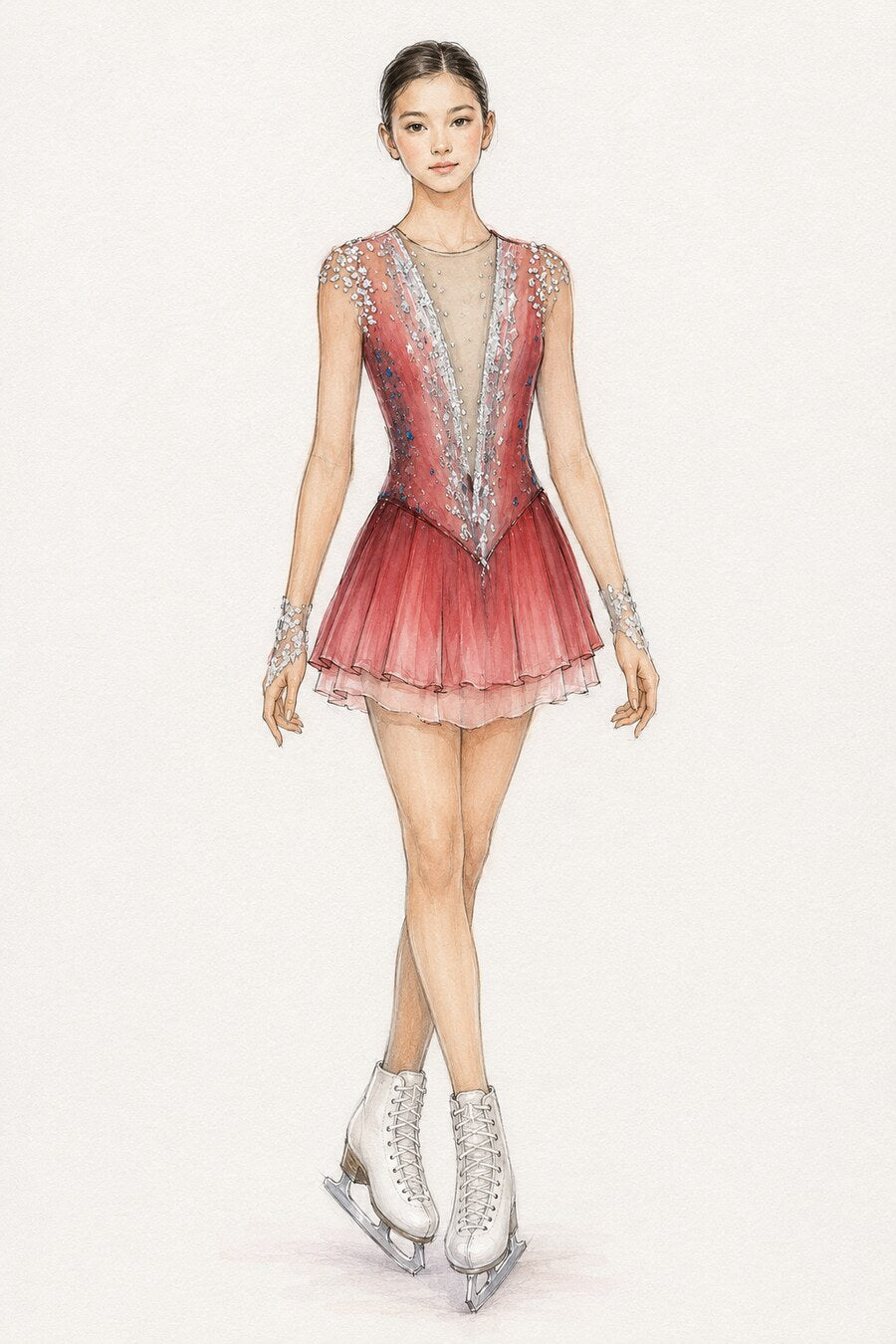 Red ombre crystal bodice figure skating competition dress design concept — Lexinie Sport