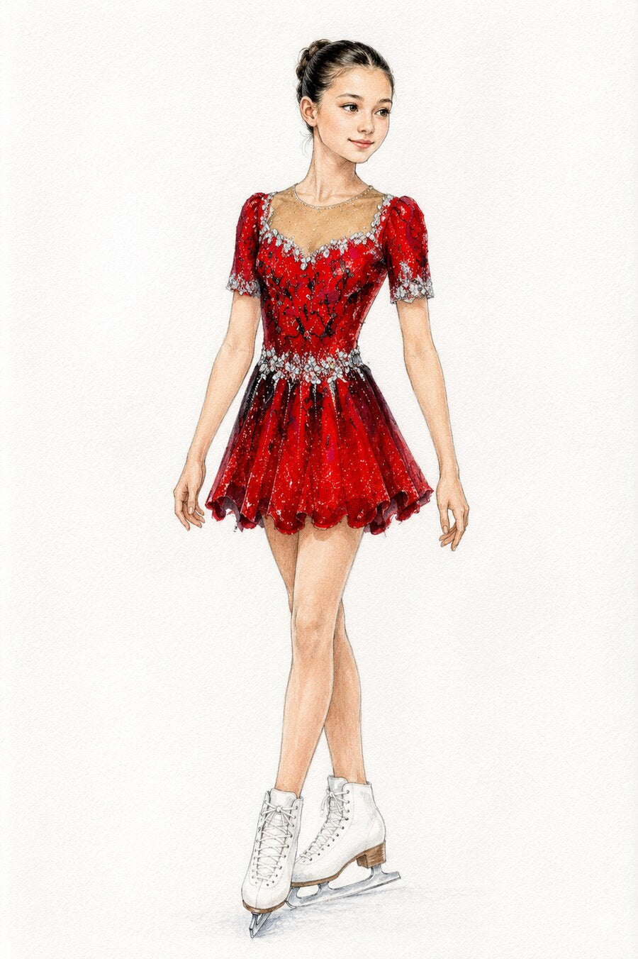 Red rhinestone figure skating competition dress design concept — Lexinie Sport
